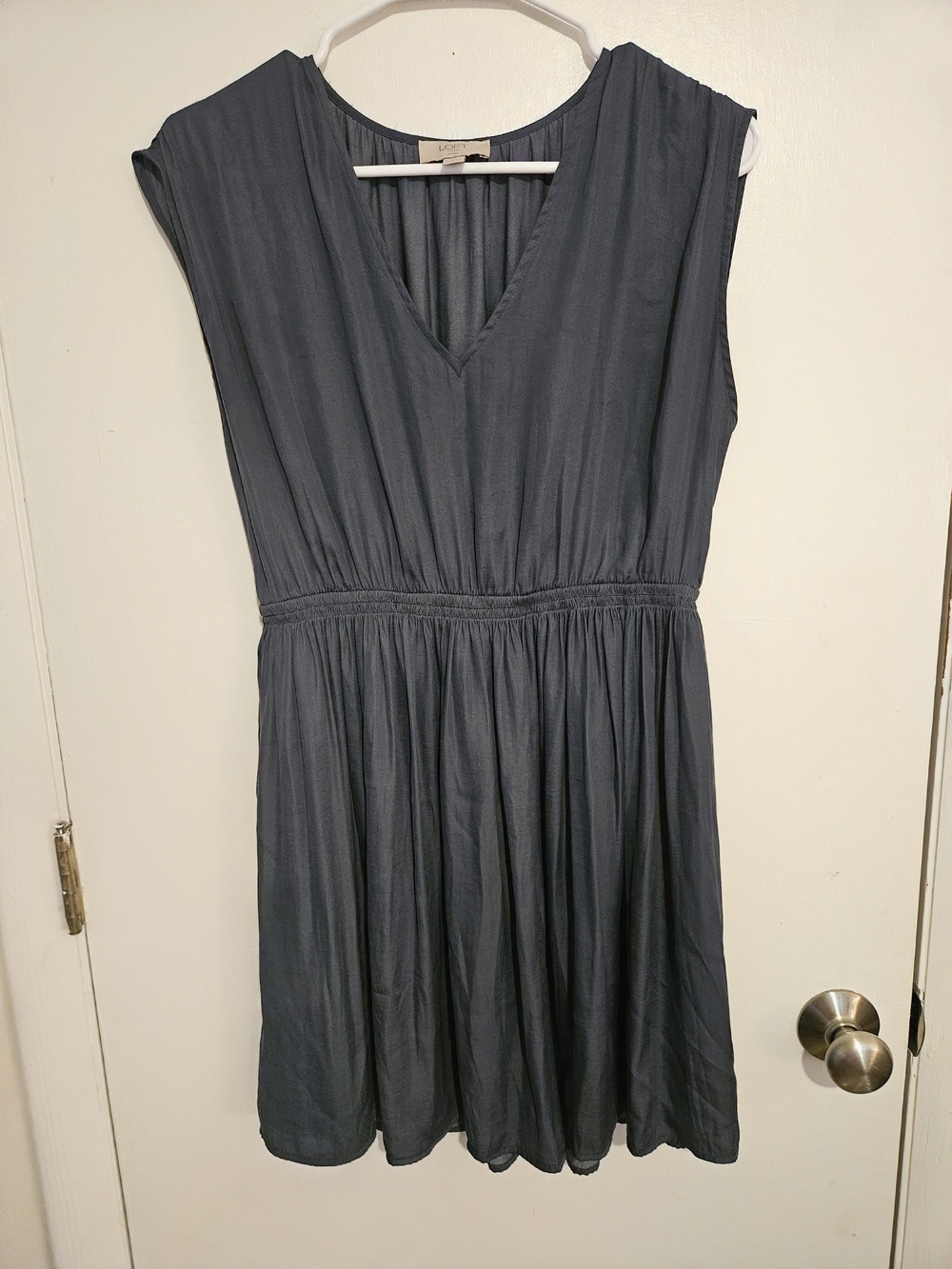 LOFT Slate Blue V-Neck Gathered Waist Mini Dress